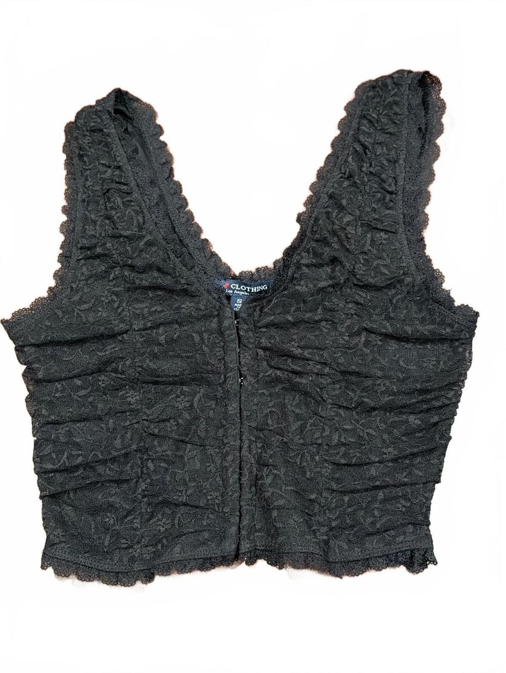 Black Lace Crop Small Top One Clothing LA Ruched Corset Stretch Witchy Goth Punk